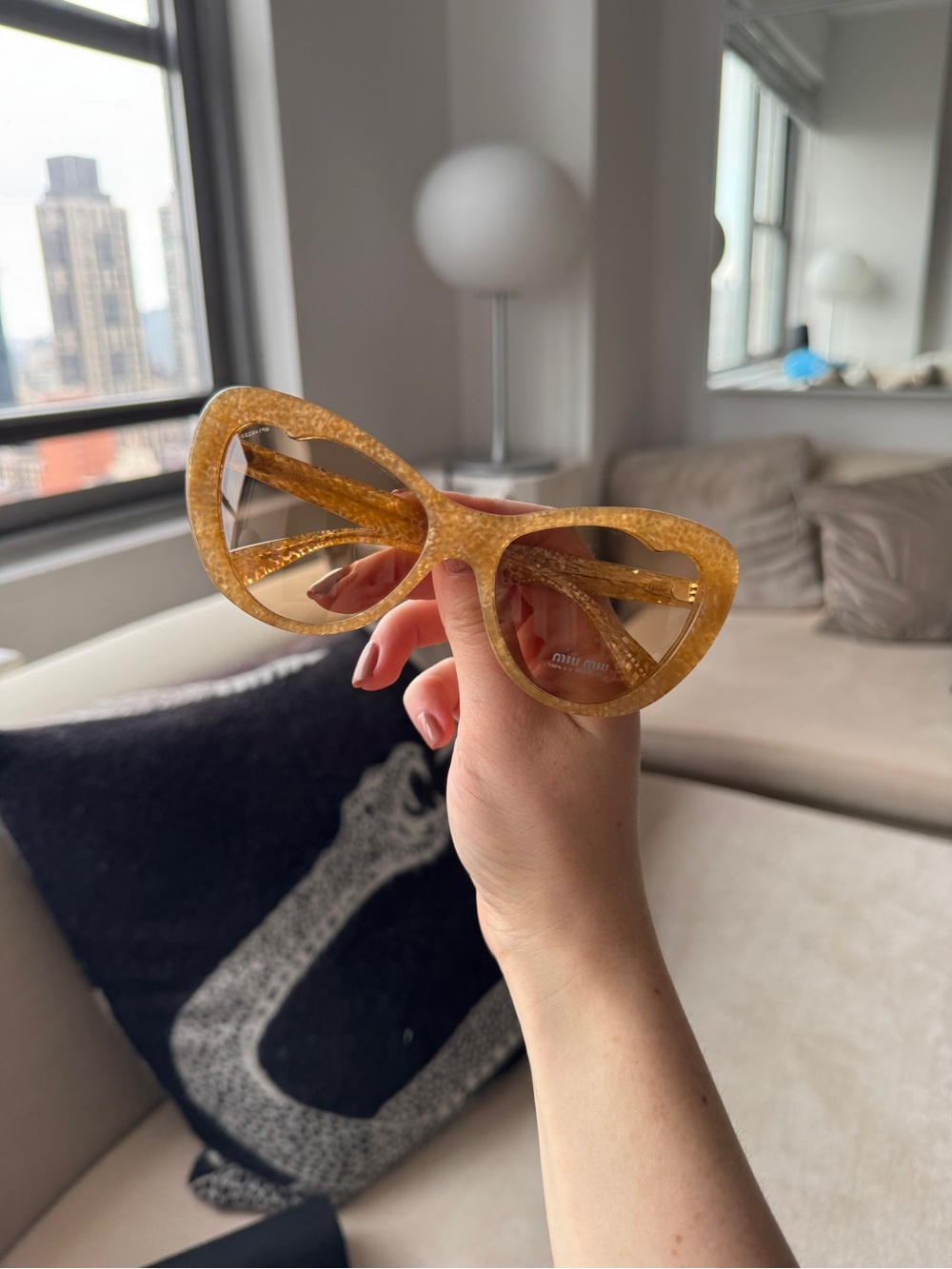 Miu Miu SMU040 Gold Glitter Cat-Eye Sunglasses